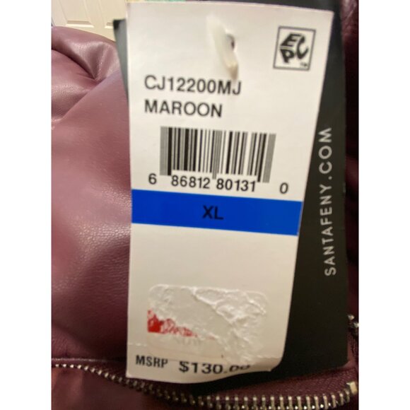 CoffeeShop Women's Juniors Maroon Collared Quilted Faux Leather Puffer Coat NWT - Picture 6 of 7